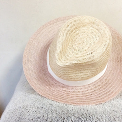 linen hat (pink&cream) 3枚目の画像