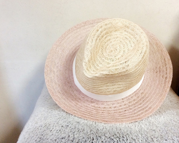 linen hat (pink&cream) 3枚目の画像