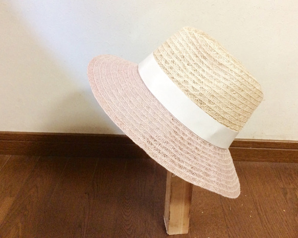 linen hat (pink&cream) 5枚目の画像