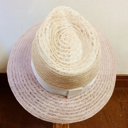 linen hat (pink&cream) 6枚目の画像