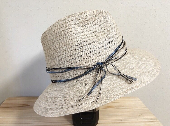 linen Blue ribbon hat 3枚目の画像