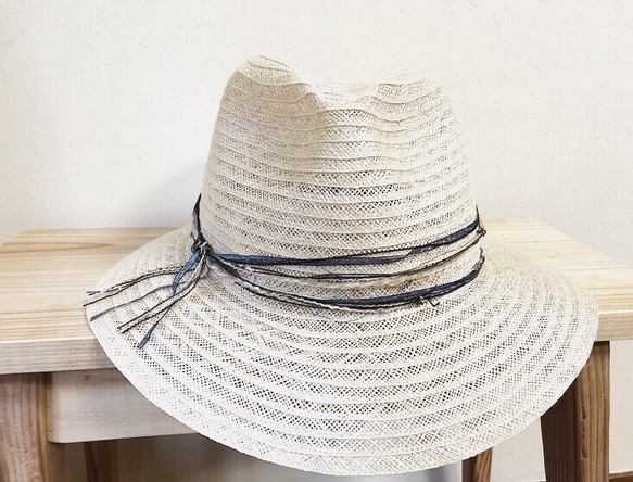 linen Blue ribbon hat 4枚目の画像