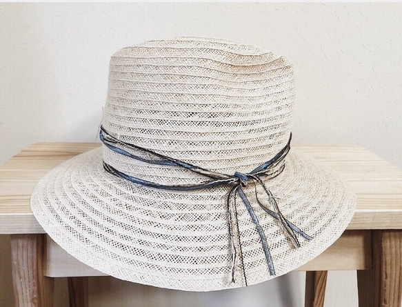 linen Blue ribbon hat 5枚目の画像