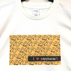 ゆる～いカピバラの黄色い大群Tシャツ ホワイト メンズ 半袖 Sサイズ 2枚目の画像