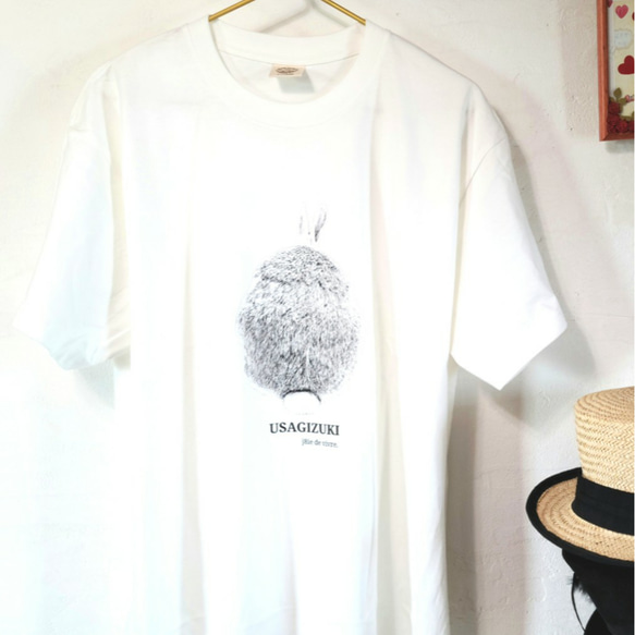 ◆初回・現品限定特価◆XLサイズ【オーガニックコットンTシャツ】うさぎ好き　うさぎの後ろ姿　プリントTシャツ　　男女兼用 3枚目の画像