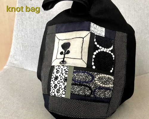 ミナペルホネン☆ポケットが主役のしじみバッグ blk×nvy 巾着バッグ fu