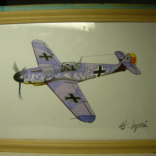 独創的 MI工房 メッサー イラストレーション 額縁 オリジナル 航空機・ヘリコプター