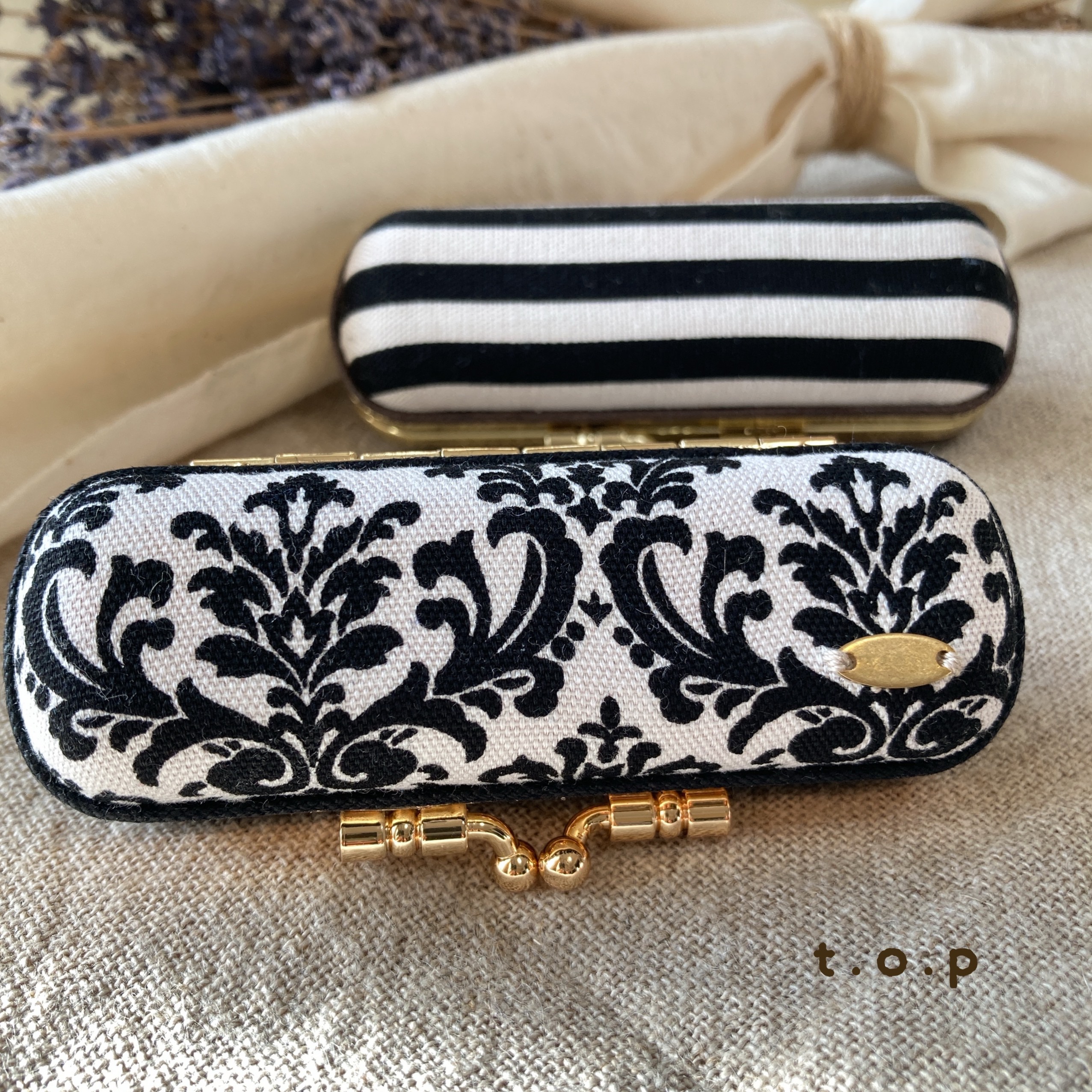 がま口印鑑ケース朱肉付き♡ミモザ 小鳥 グレー 心細く 