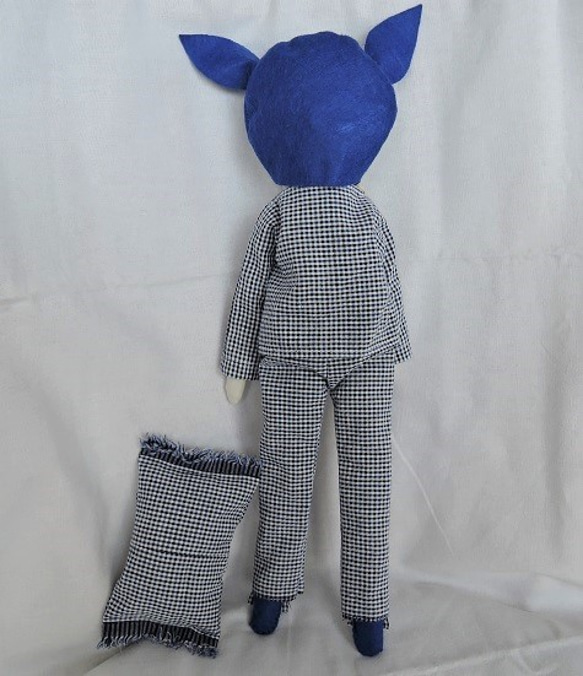 ブルー帽doll・ギンガムチェックパジャマ＆ピロー 6枚目の画像