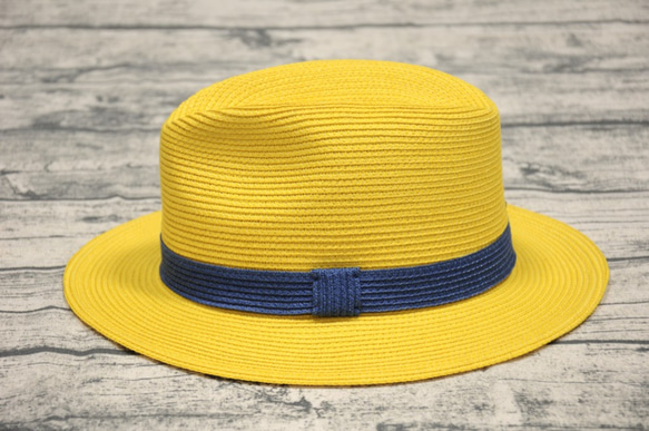 ハンサムな紙編みの紳士帽子＃MH5802鮮やかな黄色の紙編みの紙行環境保護材料[紙はあなたのNatural Clubを気にしてい 2枚目の画像