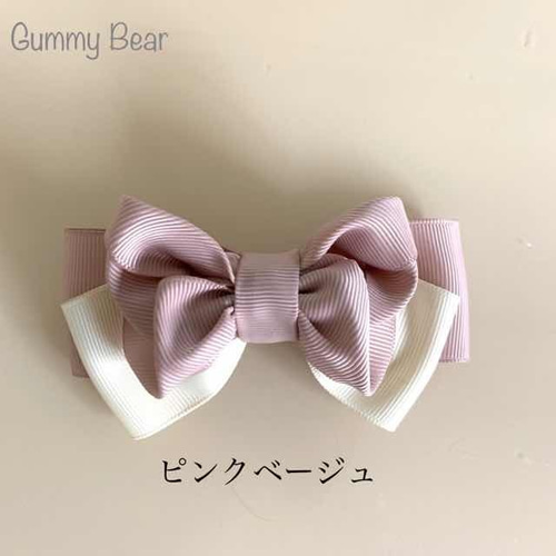 確認　ヘアゴム　ヘアリボン　1069　バレリーナ　ピンクベージュ 左右対称デザイン グログランリボンのヘアリボンⅡ (ヘアゴム