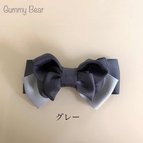 確認ヘアゴムヘアリボン422 ラインストーンチャコールグレー