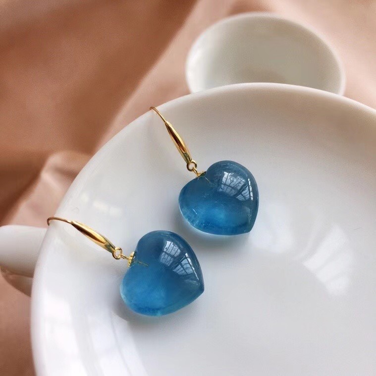 【天然】アクアマリン  ピアス k18 13.8x12.6x6.5mm