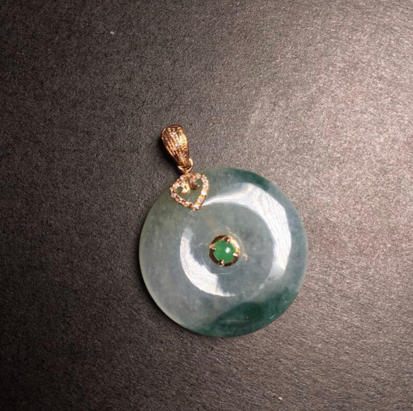 天然】氷種 翡翠ヒスイ 平安扣 無樹脂含浸 無着色 ペンダント k18