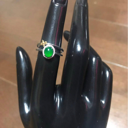 レア品】天然 氷種 グリーン 帝王緑 翡翠 ヒスイ リング No.18 $ 指輪