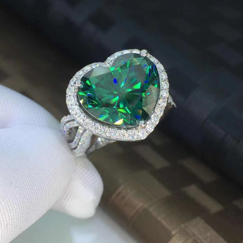 モアサナイト total3.8ct リング 5ストーン 8H8Aカット S925 ブルーグリーンカラー】モアサナイト リング K18WG 8ct $ 指輪・リング