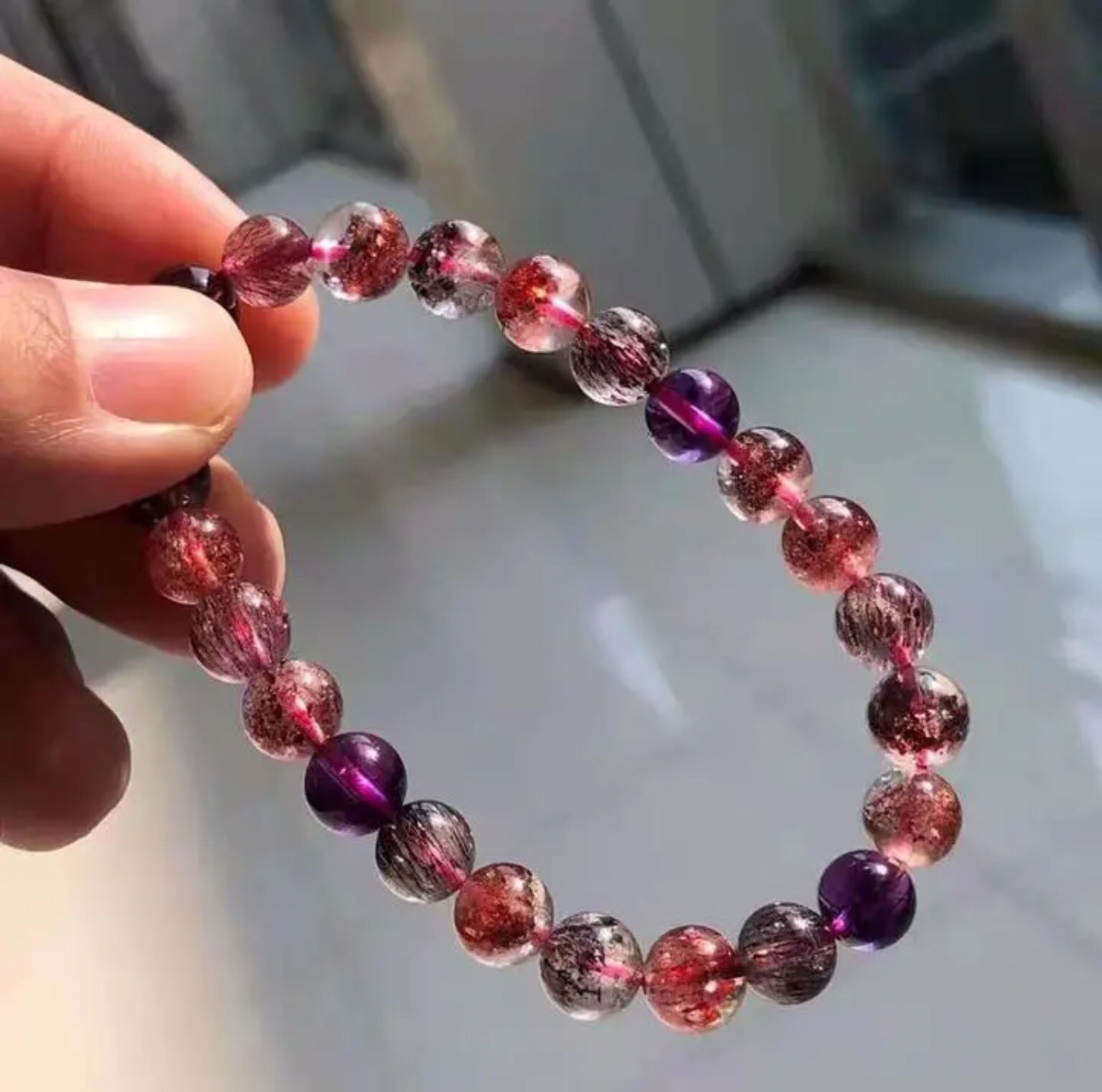フラワー パープルルチル スーパーセブン ブレスレット7.7mm