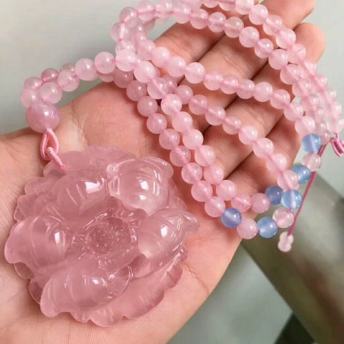 ローズクォーツ 花型 ネックレス 53×18mm ネックレス・ペンダント