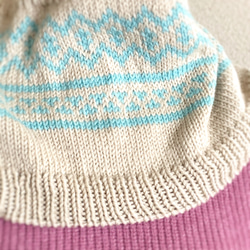 【ご売約済み】柔らかいメリノで暖かい北欧ノルディック編み込みスヌード　(べージュとブルーグリーン) 4枚目の画像