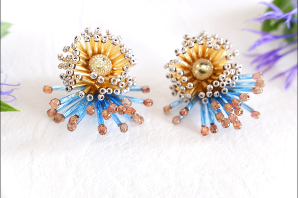 【おしべとめしべ】　マスクに負けない存在感　ビーズ刺繍　ピアスイヤリング 4枚目の画像