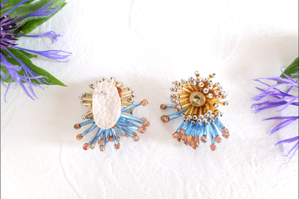 【おしべとめしべ】　マスクに負けない存在感　ビーズ刺繍　ピアスイヤリング 6枚目の画像