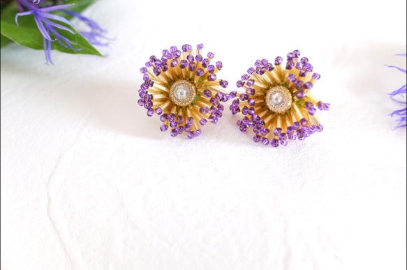 【おしべとめしべ】マスクに負けない存在感　キラキラビービーズ刺繍　２７㎜大サイズ 2枚目の画像