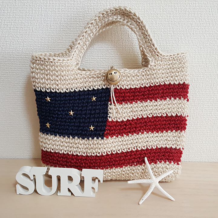 星条旗のスタッズ麻バッグ