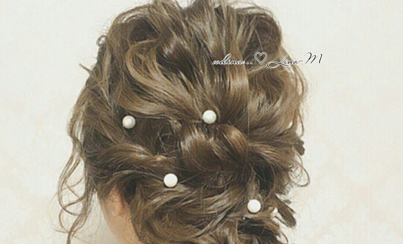 簡単ヘアアレンジ♡コットンパールのヘアアクセ 1枚目の画像