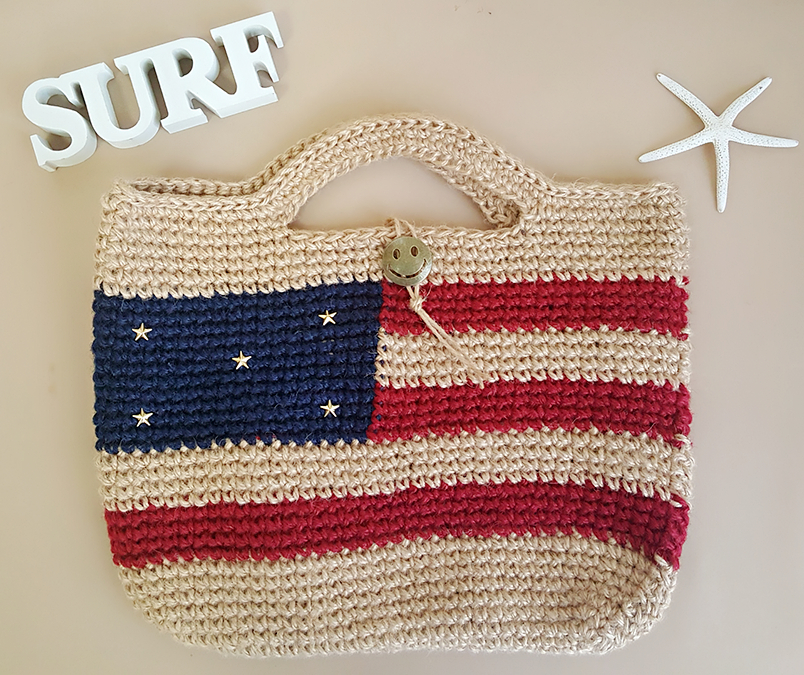 星条旗のスタッズ麻バッグ