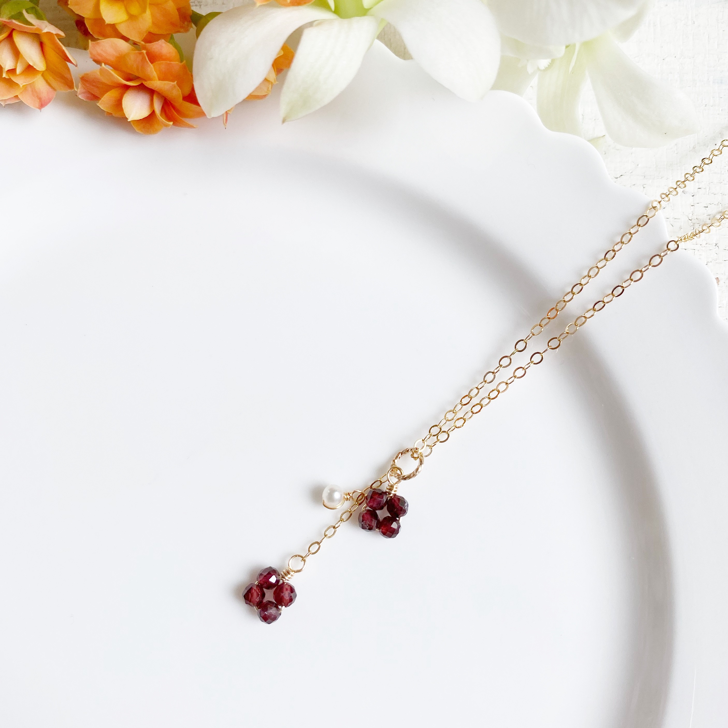 カランコエ 14KGF ガーネット ネックレス