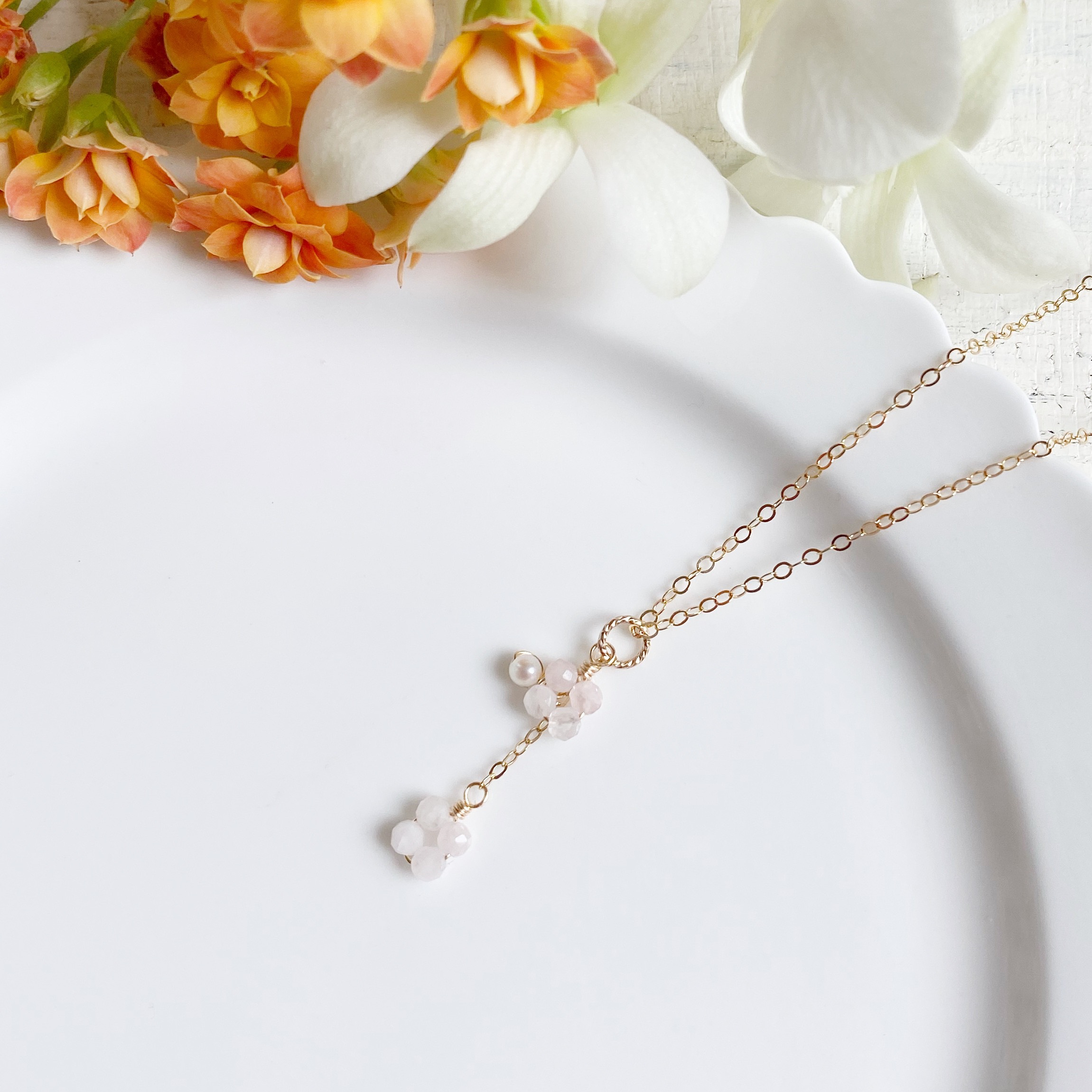 カランコエ 14KGF ローズクォーツ ネックレス