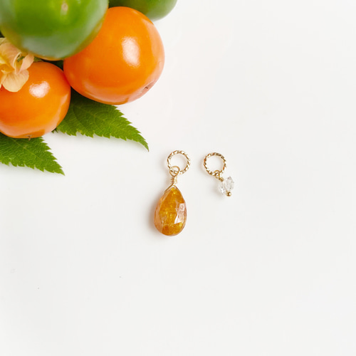 14KGF オレンジカイヤナイト ペアシェイプカット ハーキマー