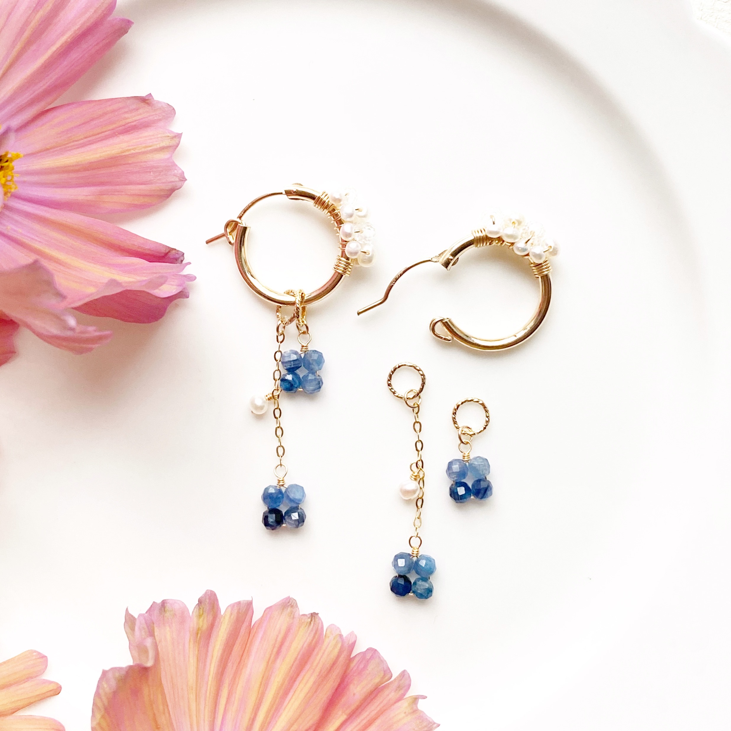 カランコエ 14KGF 淡水パール カイヤナイト フープピアス