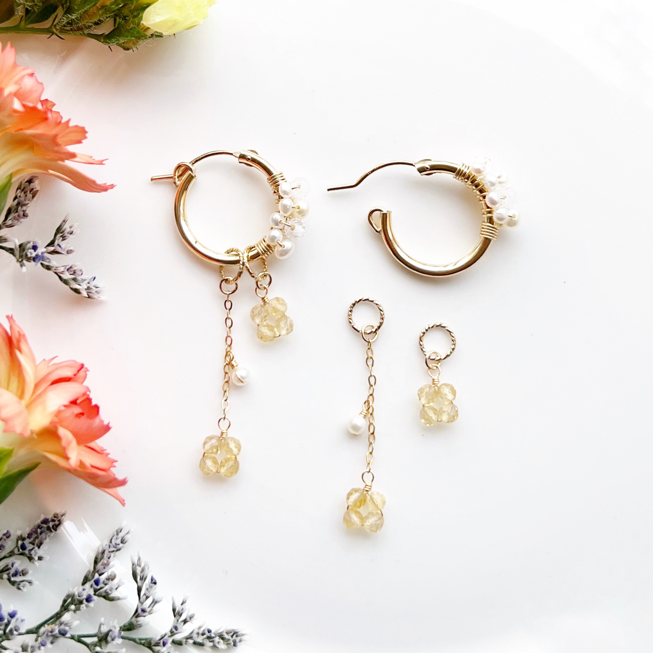 カランコエ 14KGF 淡水パール シトリン フープピアス