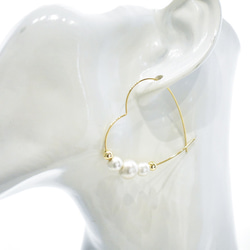 棉質珍珠x心形圈形耳環/耳環⑅*॰ॱ 第5張的照片