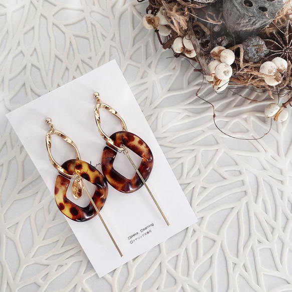 秋冬！べっ甲チェーン×スティックピアス/イヤリング 4枚目の画像