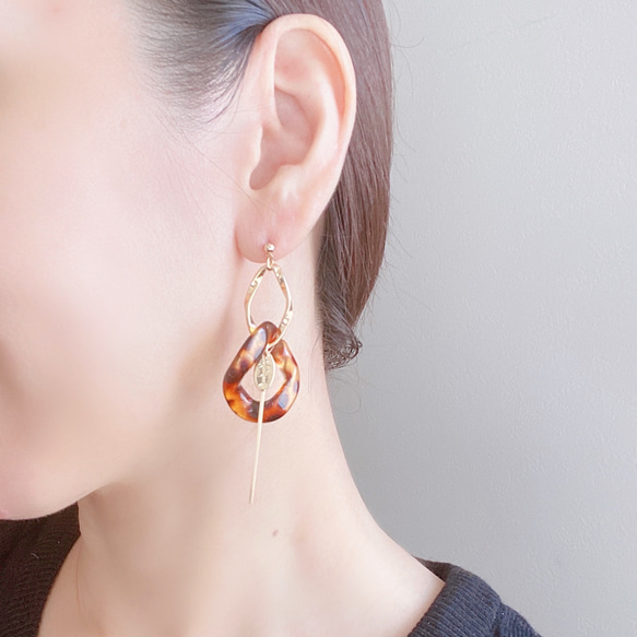 秋冬！べっ甲チェーン×スティックピアス/イヤリング 6枚目の画像