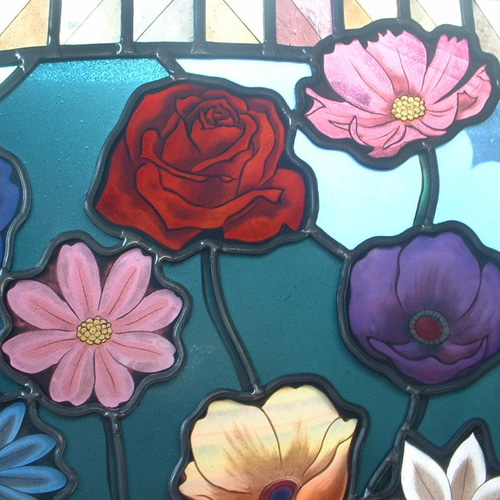 ステンドグラス 絵付けパネル！！ 花壇の中の花宇宙♪ その他アート