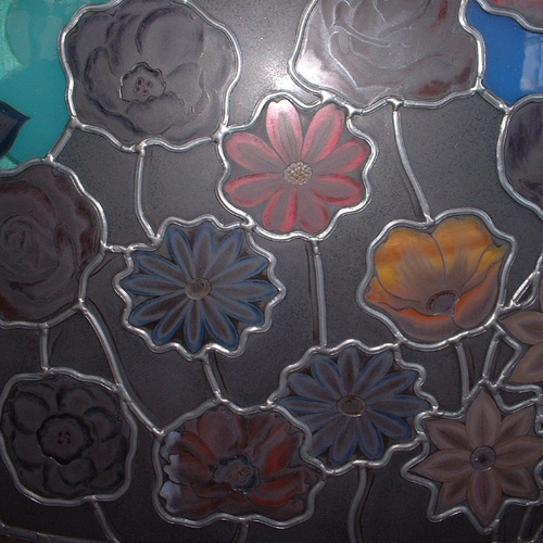 ステンドグラス 絵付けパネル！！ 花壇の中の花宇宙♪ その他アート