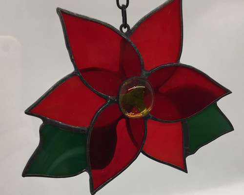 ステンドグラスパネル　　ポインセチア ステンドグラスのクリスマス（その2） | 幸せのかけら～煌きの中で