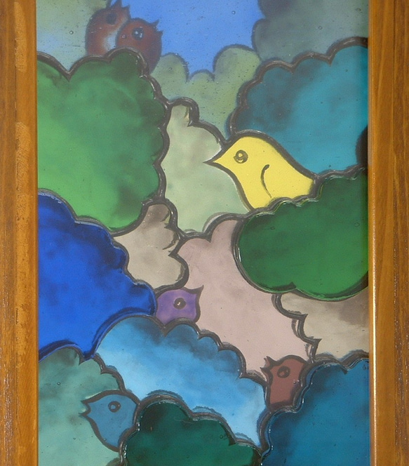 ステンドグラスオブジェ　「小鳥の森」♪ 2枚目の画像