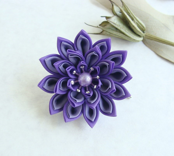 ＜送料無料＞お花のポニーフック　紫　つまみ細工 1枚目の画像