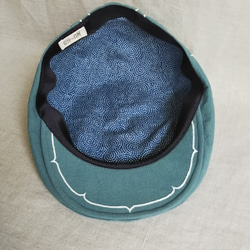 アイヌ刺繍入りハンチング帽子(Mサイズ56.5～57.5㎝/ターコイズ) 6枚目の画像
