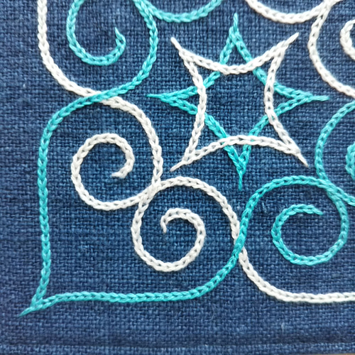 アイヌ刺繍入りコースター(2枚セット)インディゴ染め○サンプル