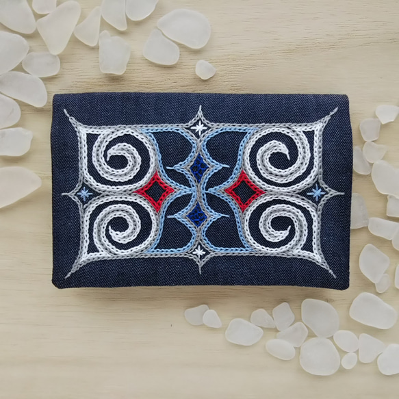 アイヌ刺繍入り名刺入れ(デニム紺)『Creema限定』 名刺入れ・カード