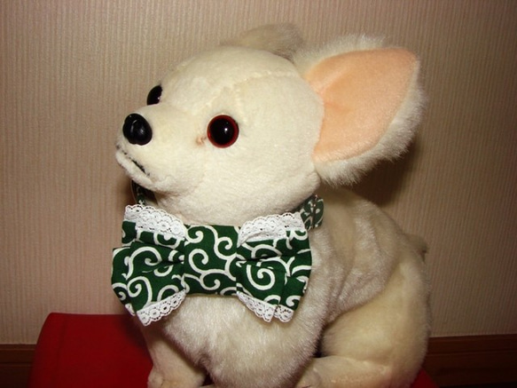 唐草リボン付き首輪グリーン　小型犬～中型犬 4枚目の画像