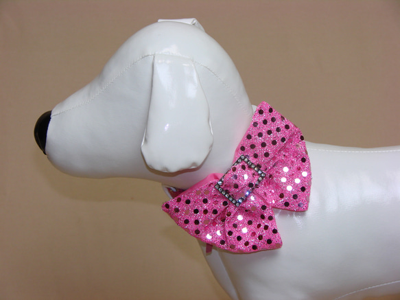 犬首輪用キラキラリボン　ピンク 1枚目の画像