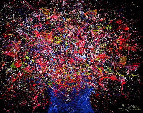 瞑想少女#流体 アクリル絵画 緑とオレンジの抽象 瞑想少女#流体 アクリル絵画 緑とオレンジの抽象 アクリル抽象画