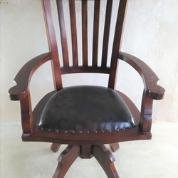 アンティーク調 回転 アームチェア 書斎椅子 無垢材 椅子（チェアー