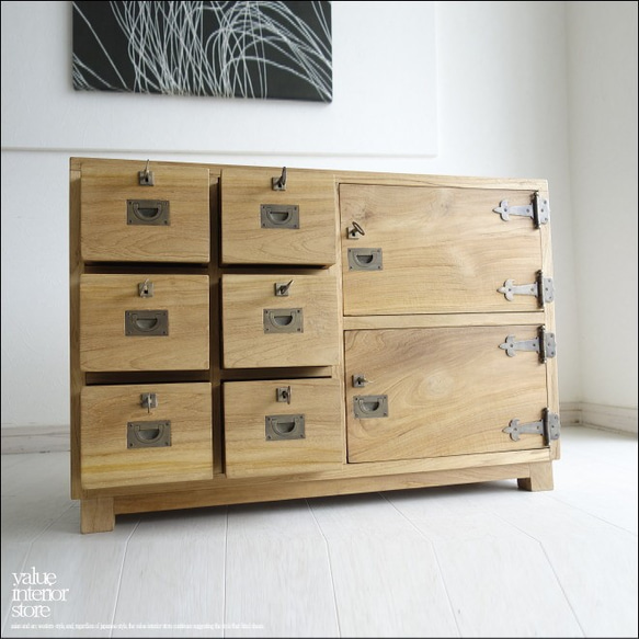 チーク総無垢 真鍮鍵箪笥N 収納家具 鍵付きタンス 箪笥 道具箱 ロック